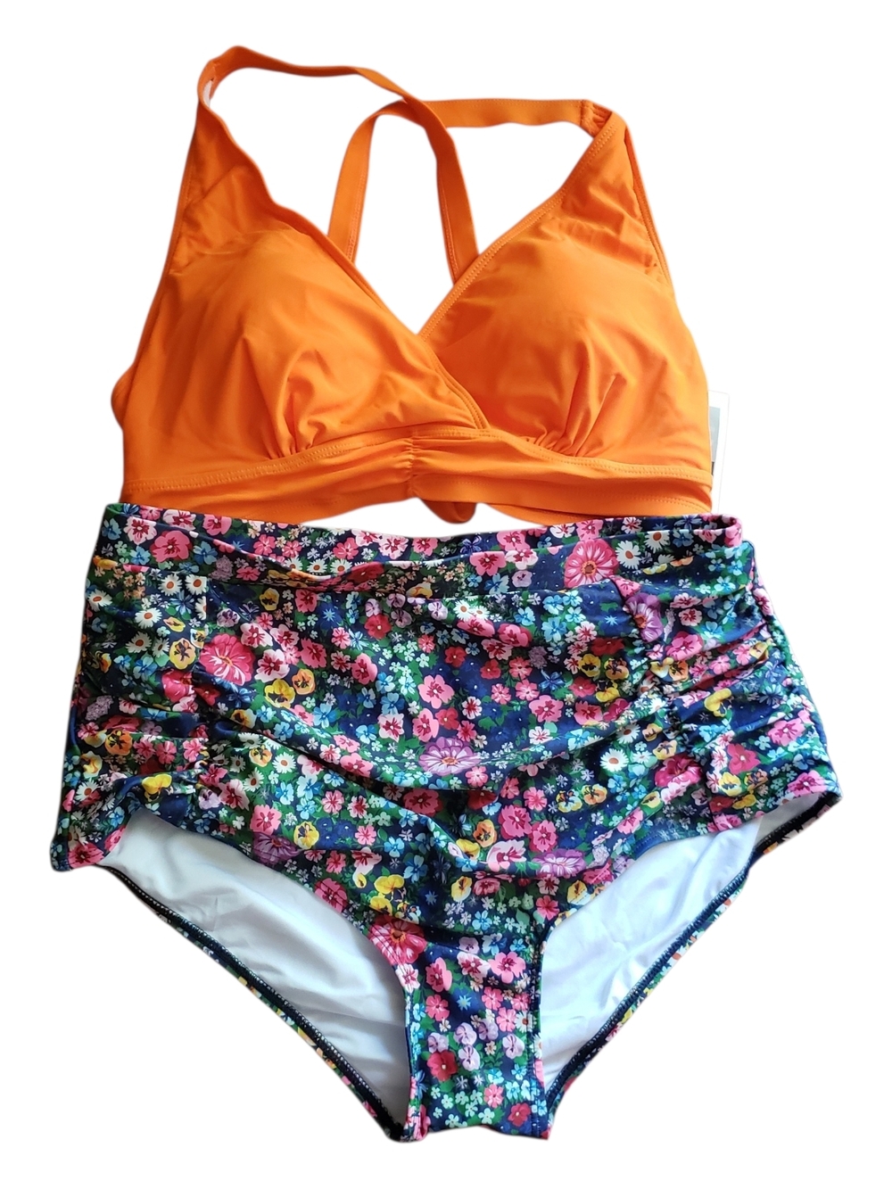 Orange Floral High-Waist Bikini Set